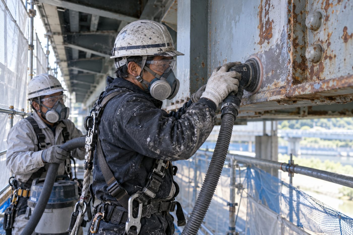 橋梁のケレン作業（素地調整）
